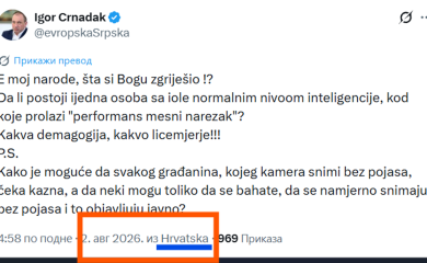 Dok Srpska obilježava dane tuge, Crnadak tvituje iz Hrvatske: U želji da napadne Dodika otkrio gdje ljetuje