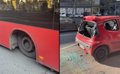Zakotrljala se i razbila automobil: Guma otpala sa gradskog autobusa FOTO