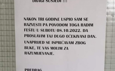 HIT NA FEJSU: Zagrepčanin upozorio komšije na buku, slavi razvod