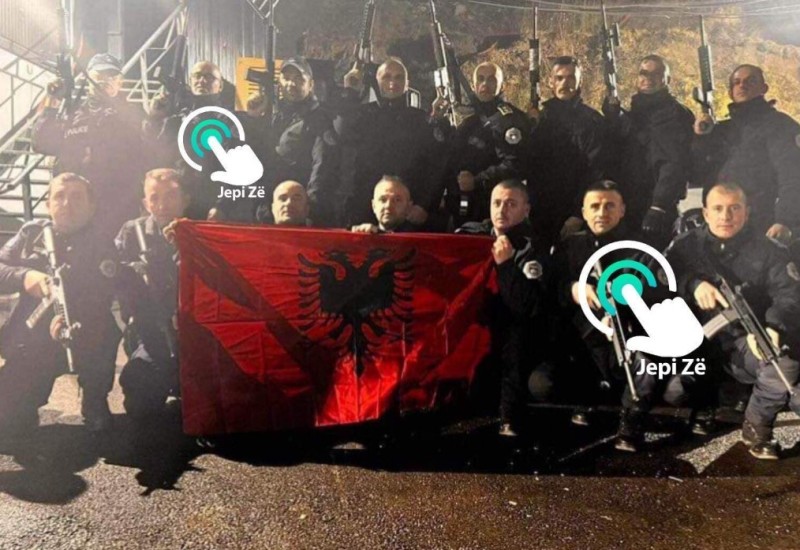 Kosovski policajci slavili Novu godinu na Jarinju uz albansku zastavu