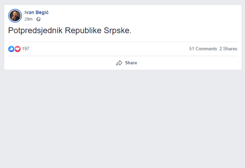 Ivan Begić potpredsjednik Republike Srpske?