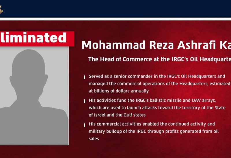 IDF: likvidiran komandant IRGC zadužen za trgovinu naftom