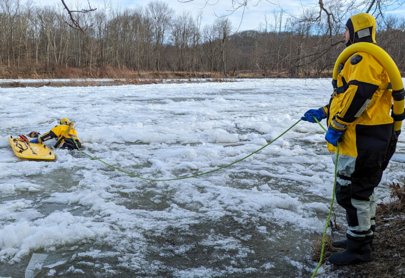 Vatrogasci spasili psa iz zaleđene rijeke: Jurio guske pa završio u vodi (FOTO)