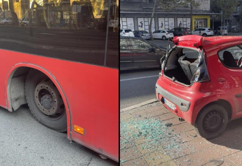 Zakotrljala se i razbila automobil: Guma otpala sa gradskog autobusa FOTO