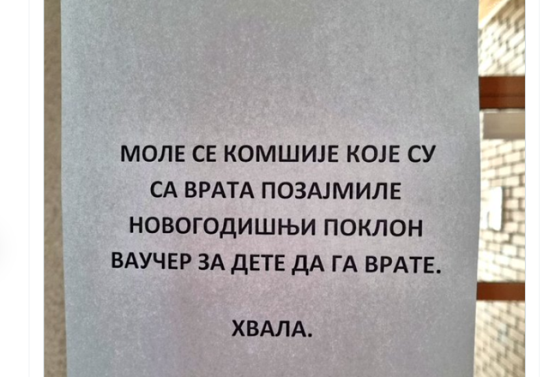 Komšijama ukrali vaučer za dijete, a onda je uslijedila javna molba