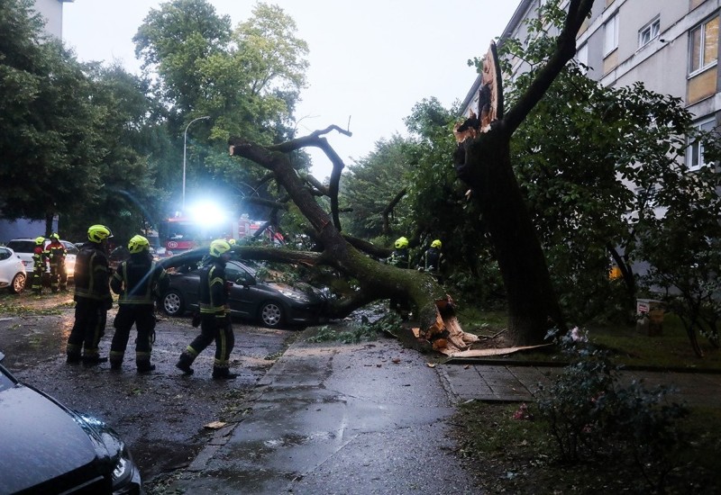 Drvo palo na auto u Zagrebu i zarobilo ženu (FOTO)