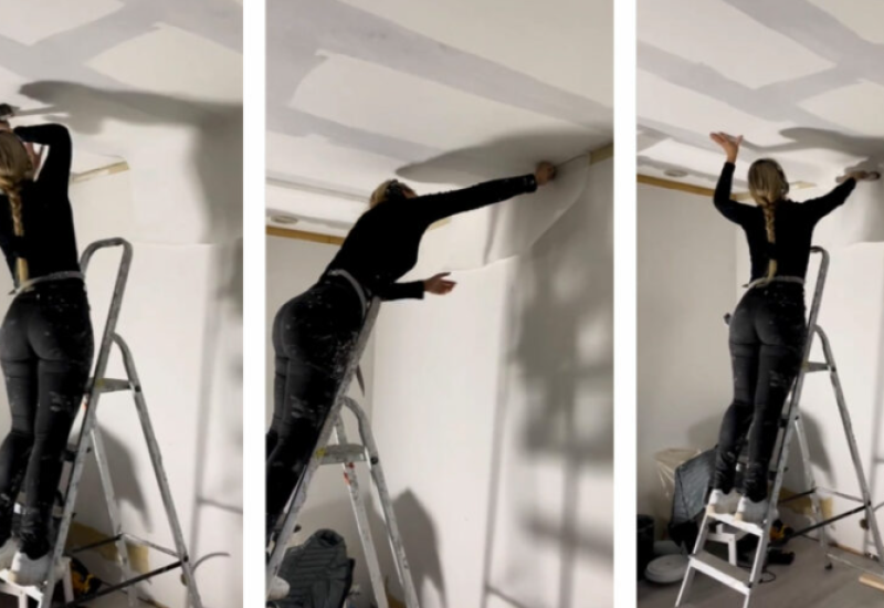 Seksi molerka zapalila mreže: Muškarci hipnotisano gledaju kako malteriše zidove VIDEO